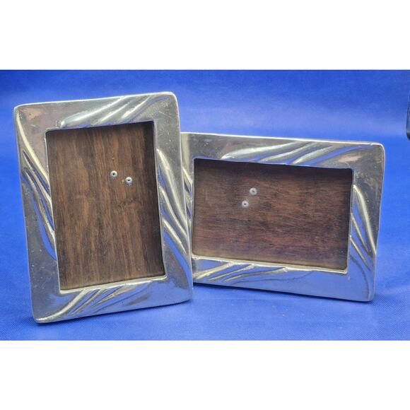 2 Vtg Arte Giancarlo Honduras Pewter Picture Frames Swirl Pattern Wood Back 8x6" - Picture 2 of 8